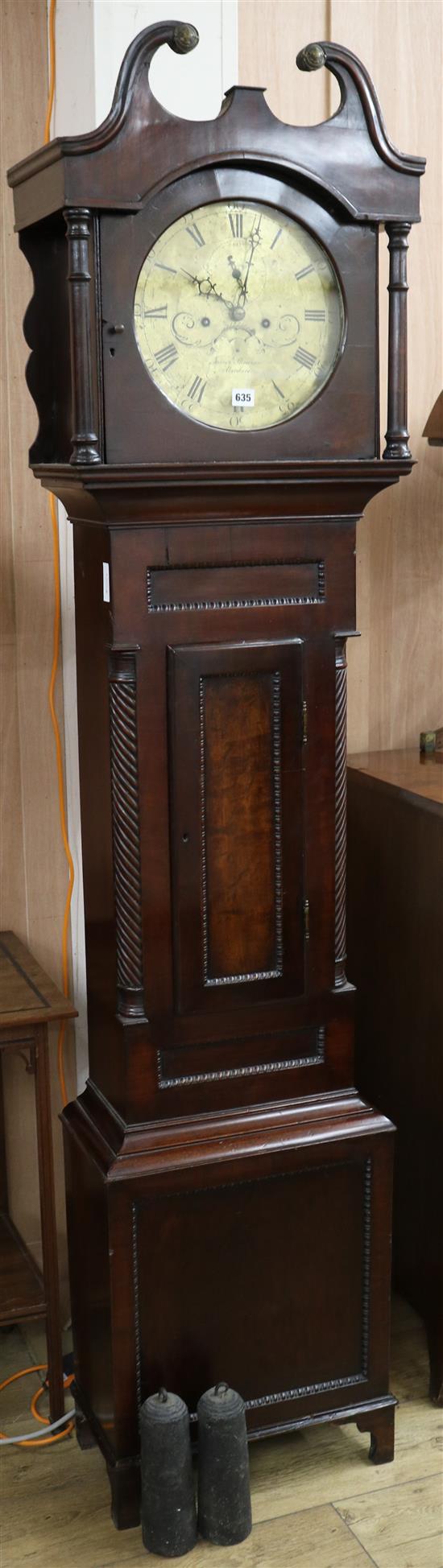 An early 19th century Scottish mahogany eight day longcase clock, by James Skewis of Aberdare, H. 210cm